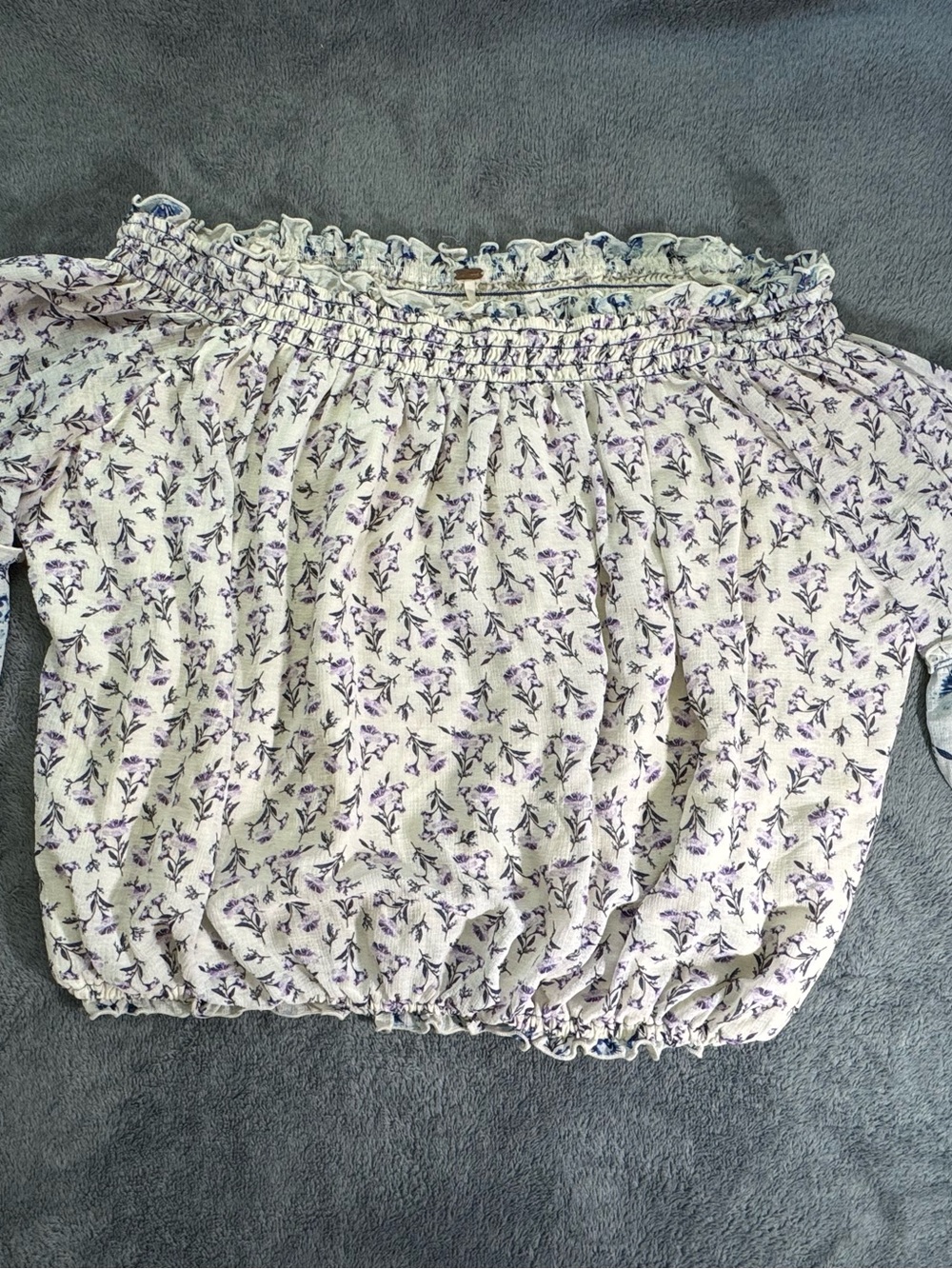 Free People Off-Shoulder Lavender Floral Boho Women's Crop Top Long Sleeves L